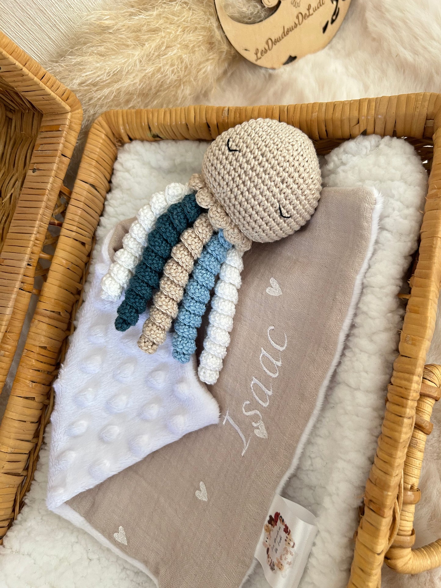 Maddy La Pieuvre Sable Blanc Bleu clair et Bleu Mer