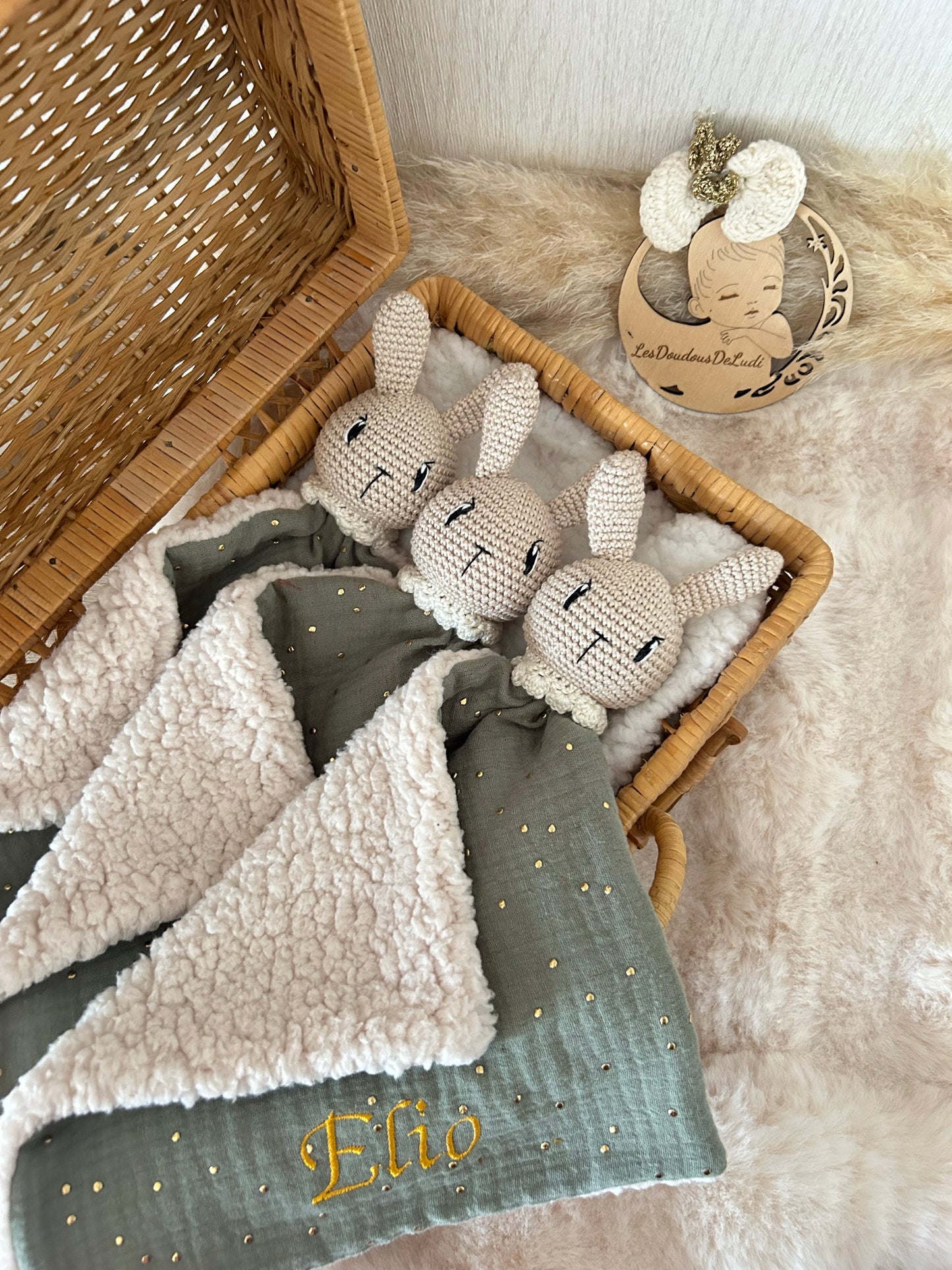 Trio de doudou Valentin Le Lapin Personnalisable