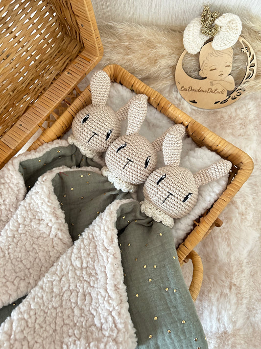 Trio de doudou Valentin Le Lapin Personnalisable