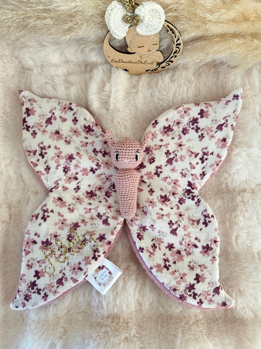 Louison le Papillon Rose satin/Fleuris