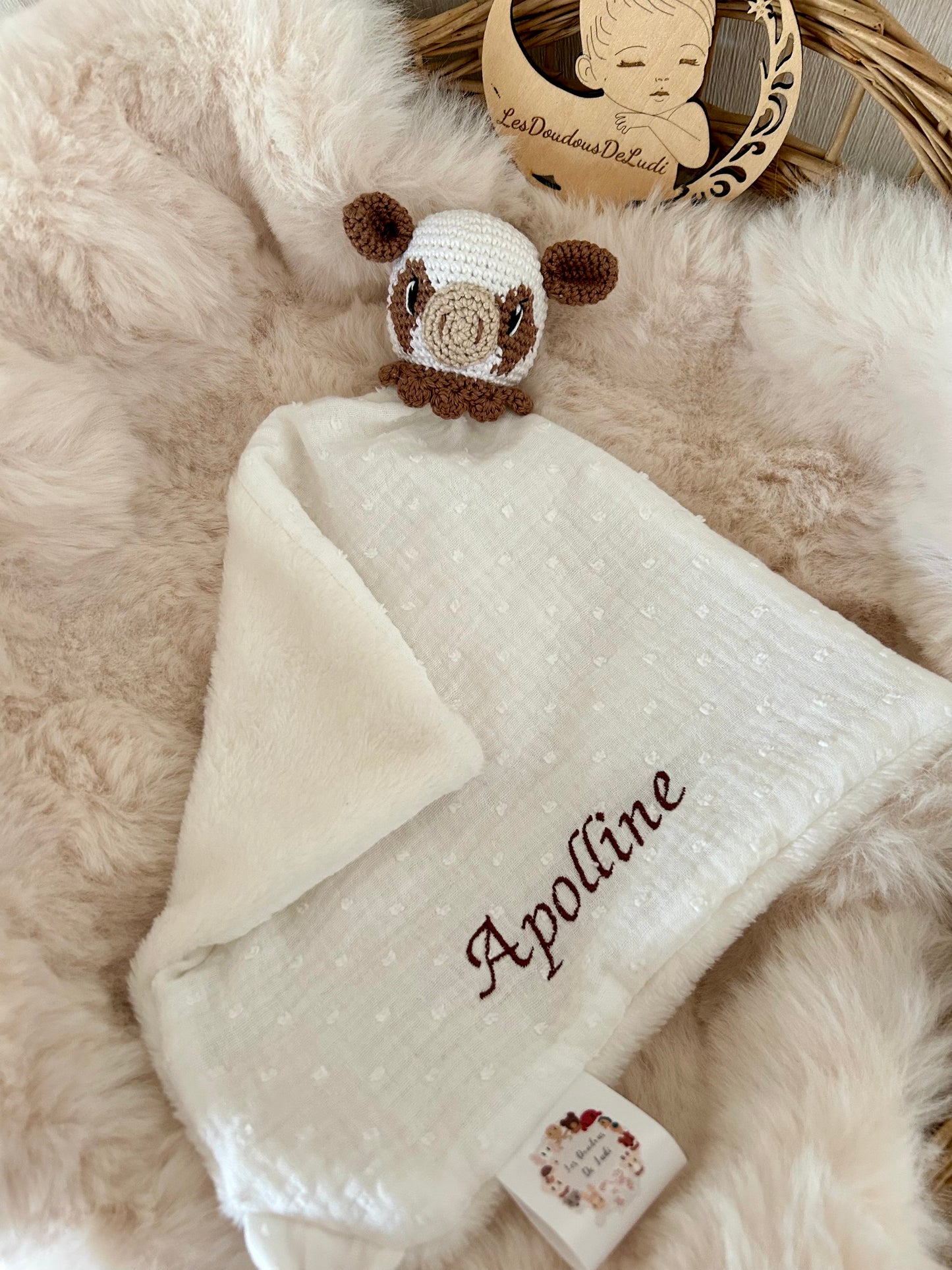 Doudou vache personnalisable