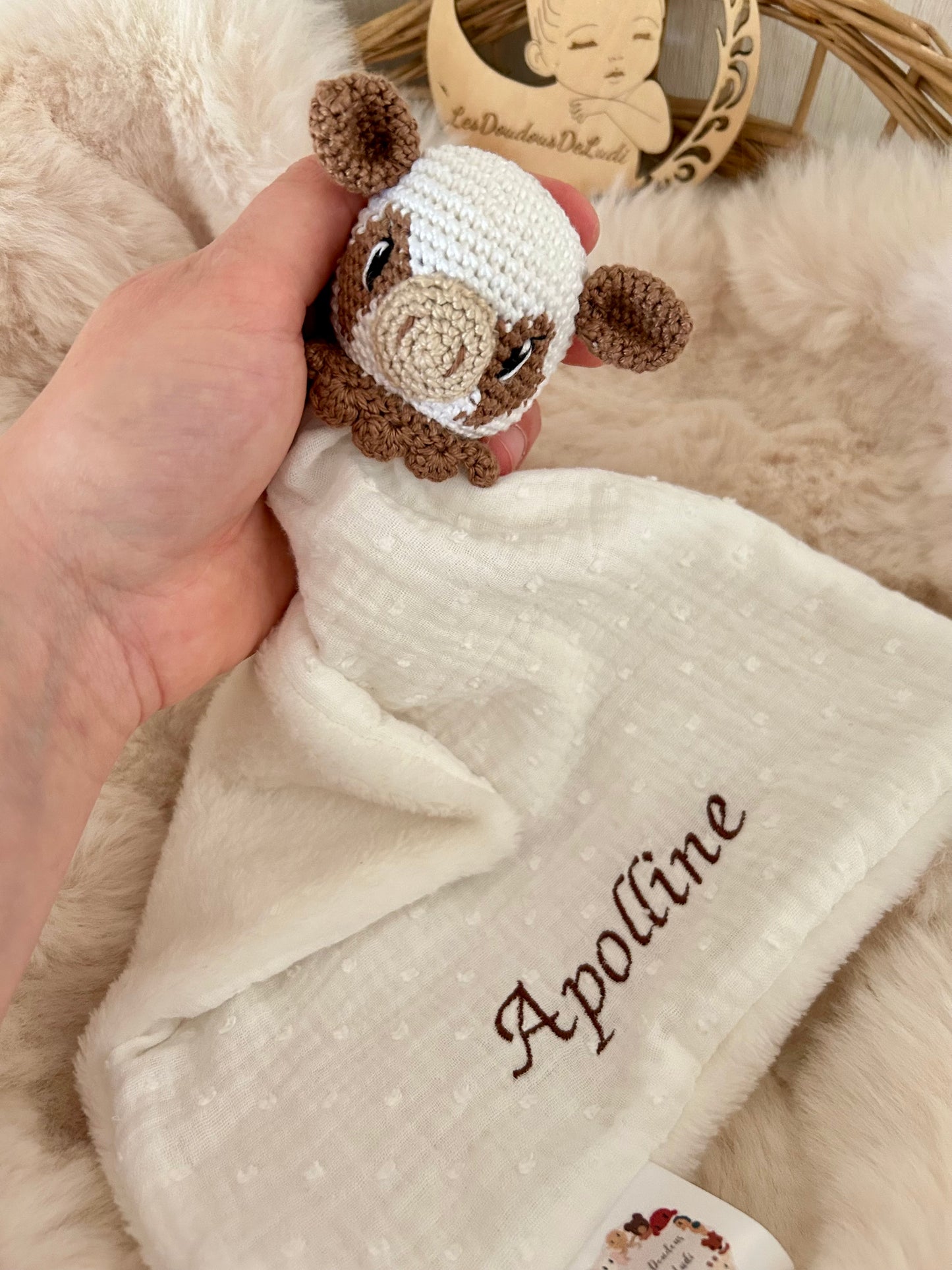 Doudou vache personnalisable