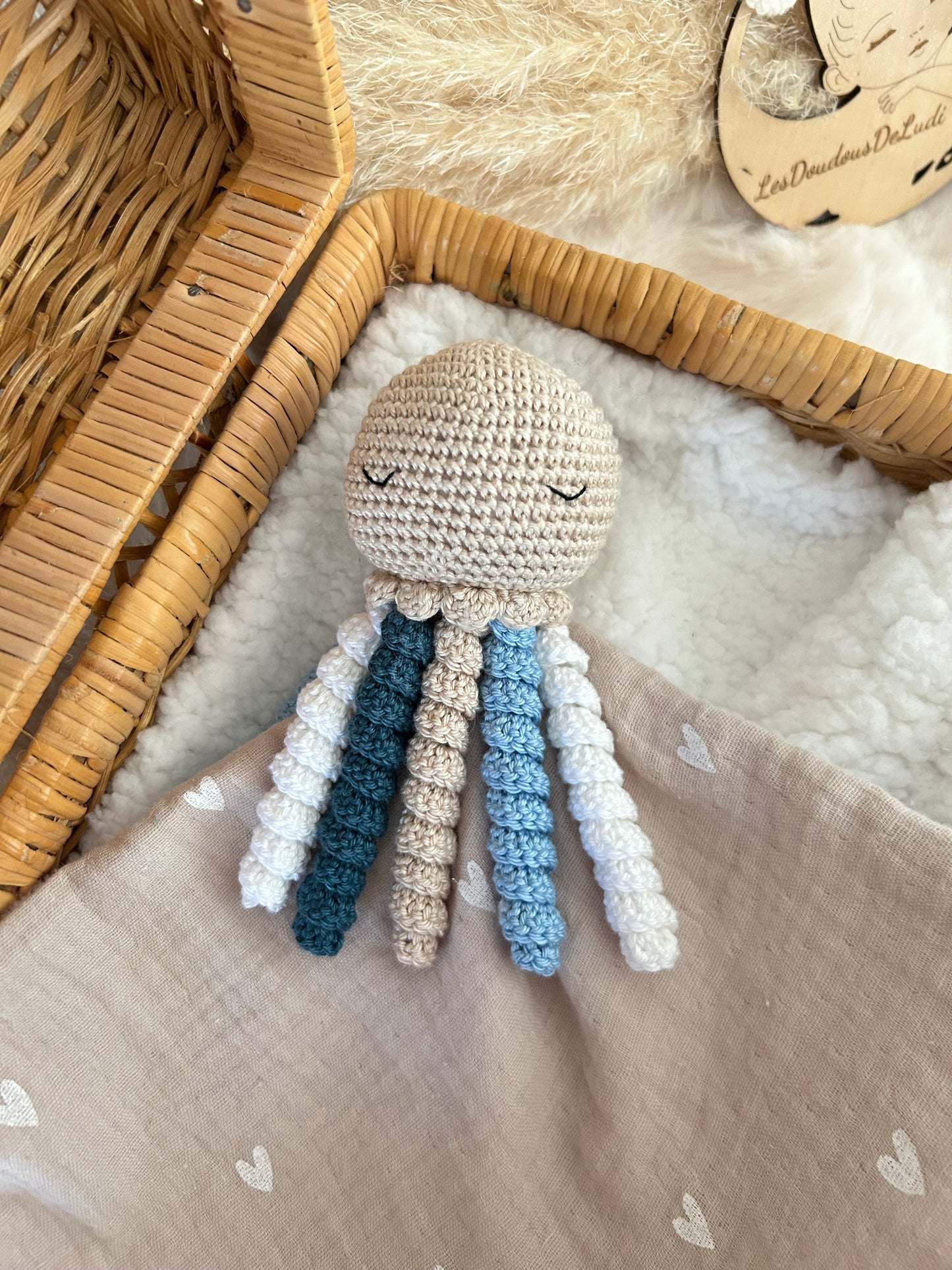 Maddy La Pieuvre Sable Blanc Bleu clair et Bleu Mer